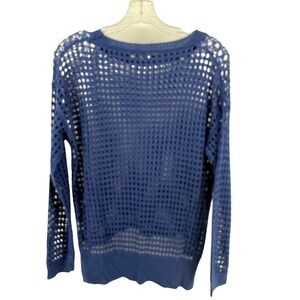 Crochet Blue Open Knit Mesh Sweater Womens Small Medium Crew Neck High Low